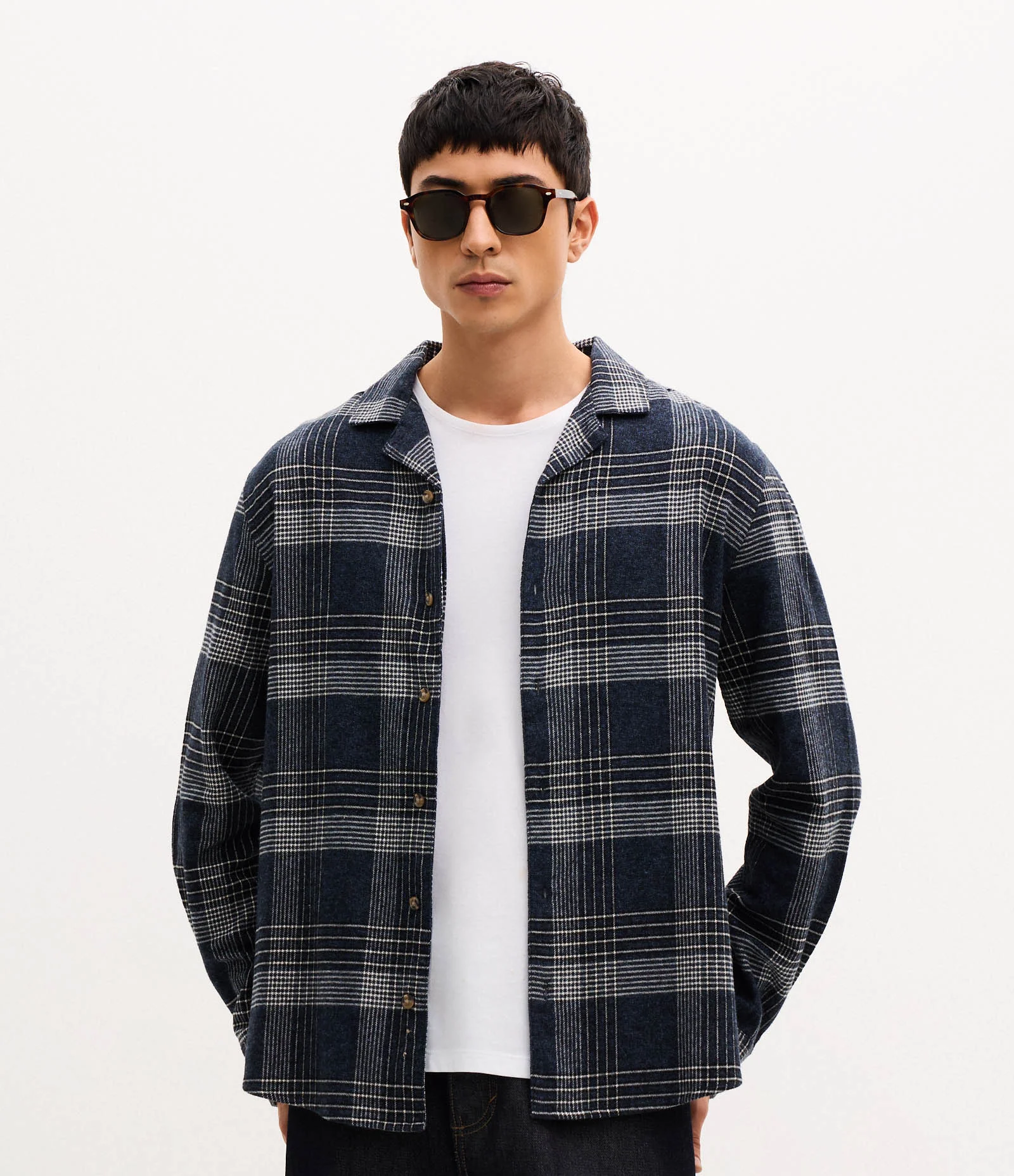 Camisa Regular em Flanela com Estampa Xadrez Azul/Cinza 1