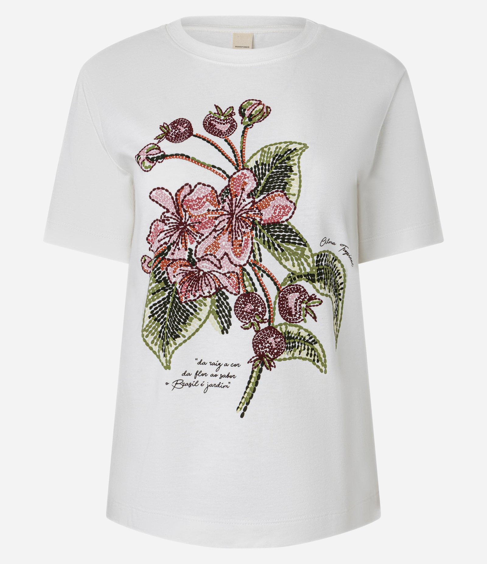 Camiseta Slim em Algodão com Estampa Floral em Flores Pontilhadas Branco 1