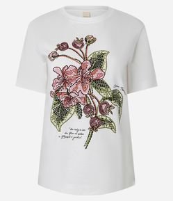Camiseta Slim em Algodão com Estampa Floral em Flores Pontilhadas