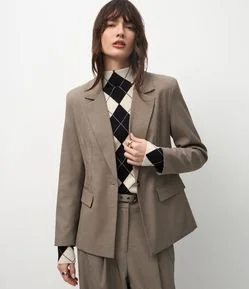 Blazer Ampulheta Alfaiatado com Padronagem Pied de Poule