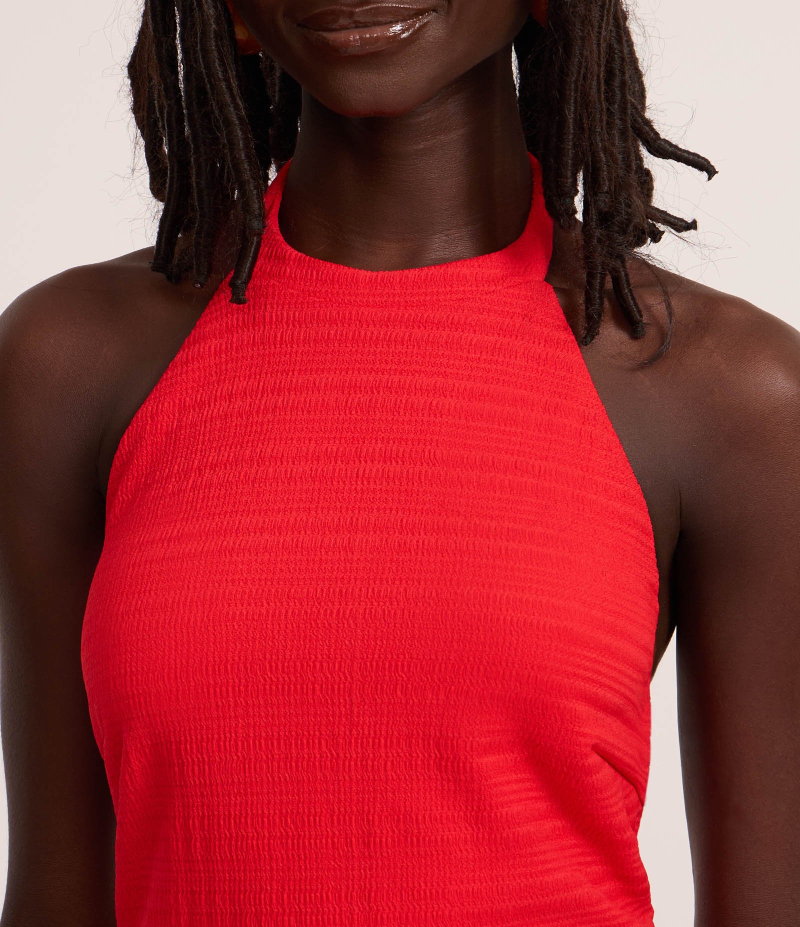 Vestido Long Midi com Frente Única e Decote em V nas Costas Vermelho Alaranjado 3