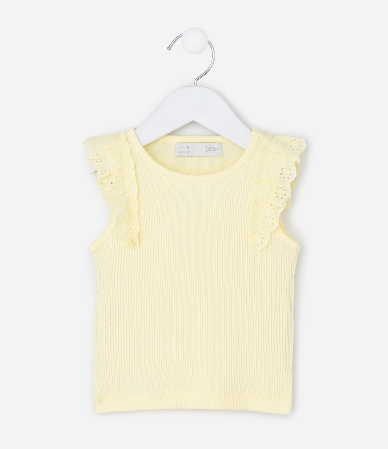 Regata Infantil em Ribana com Babado em Broderie - Tam 1 a 5 Anos Amarelo 1