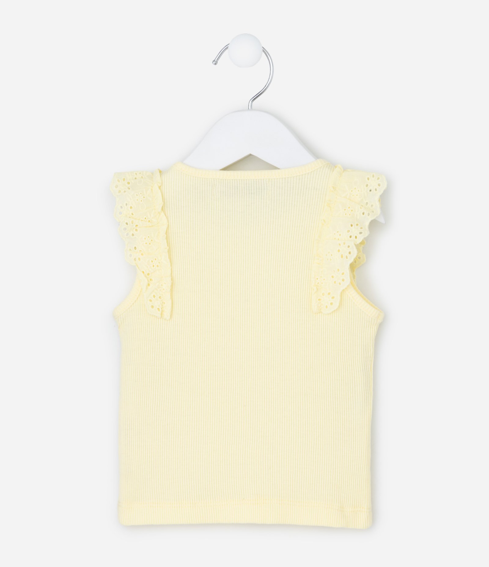Regata Infantil em Ribana com Babado em Broderie - Tam 1 a 5 Anos Amarelo 2