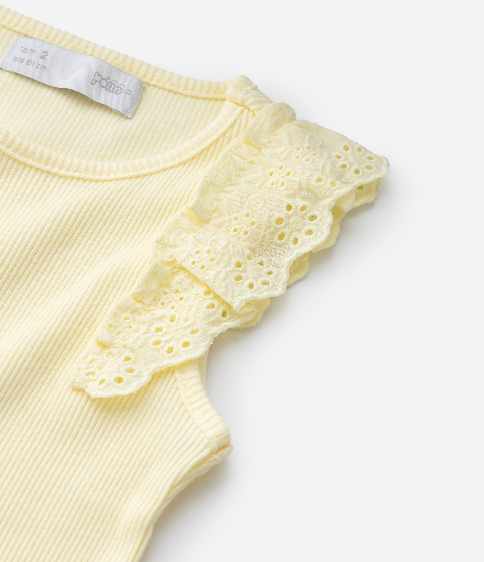 Regata Infantil em Ribana com Babado em Broderie - Tam 1 a 5 Anos Amarelo 4