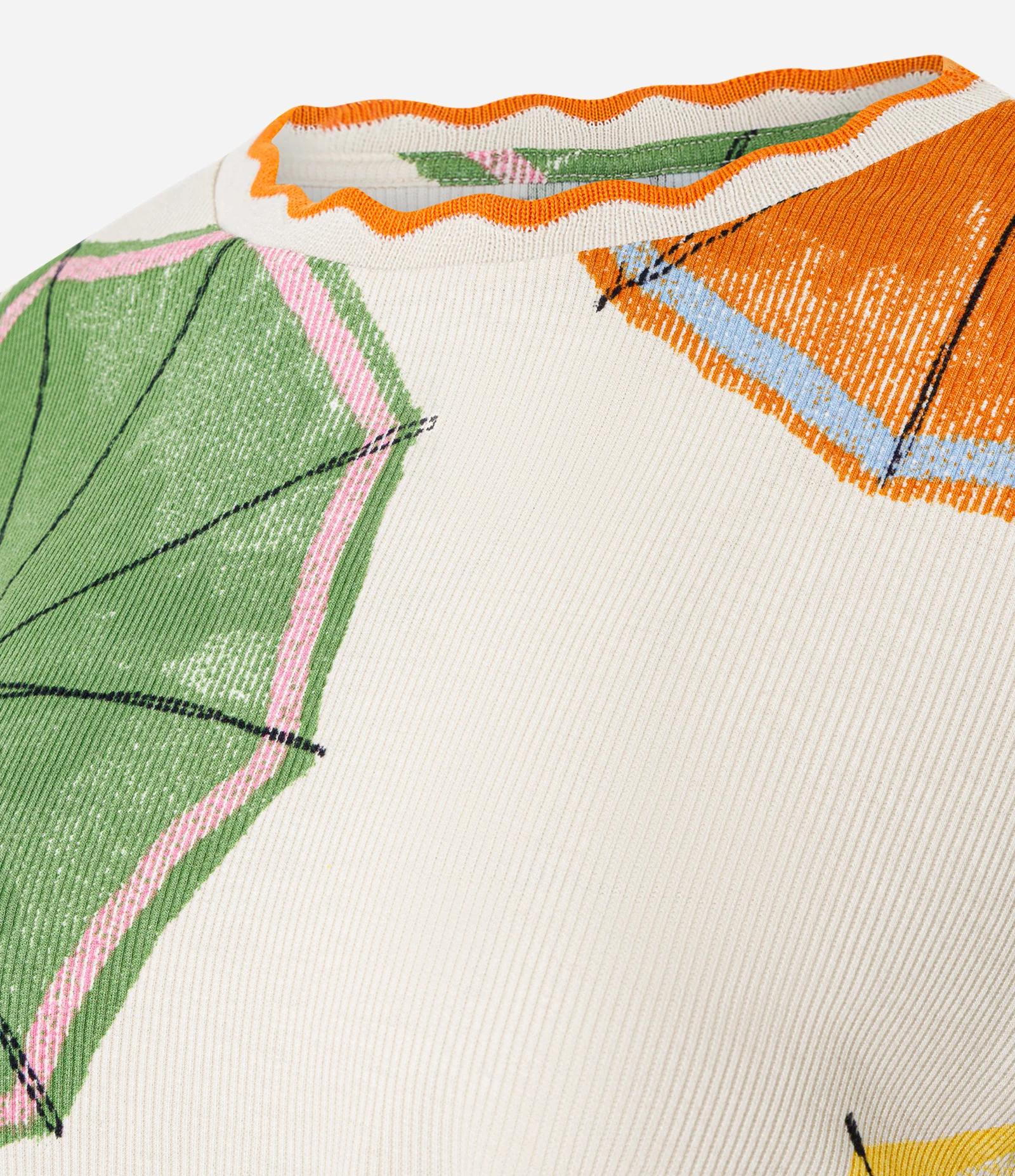 Blusa Cropped em Ribana com Estampa De Praia Bege 5