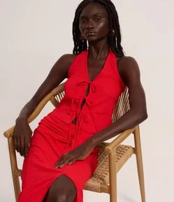 Blusa Frente Única com Amarrações e Texturizada