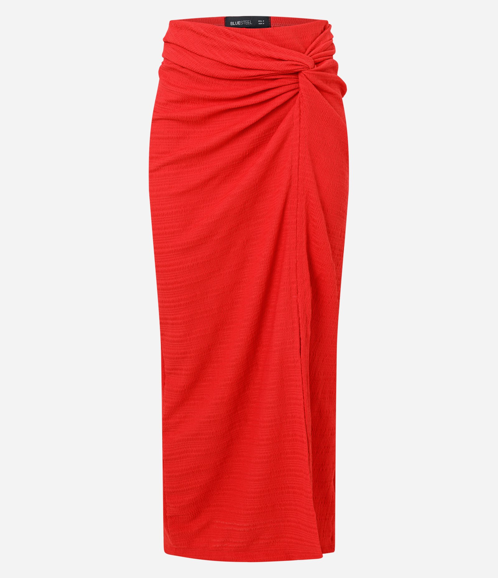 Saia Long Midi Texturizada com Torcido Frontal Vermelho 5