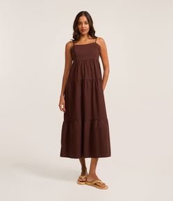 Vestido Midi em Sarja com Alças Finas