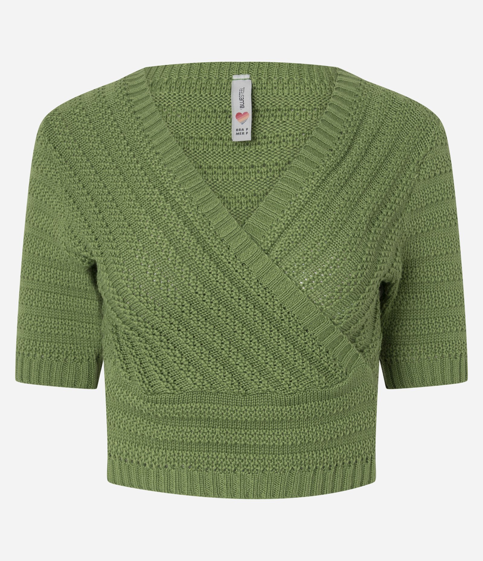 Blusa Cropped em Tricô com Decote Transpassado Verde 1