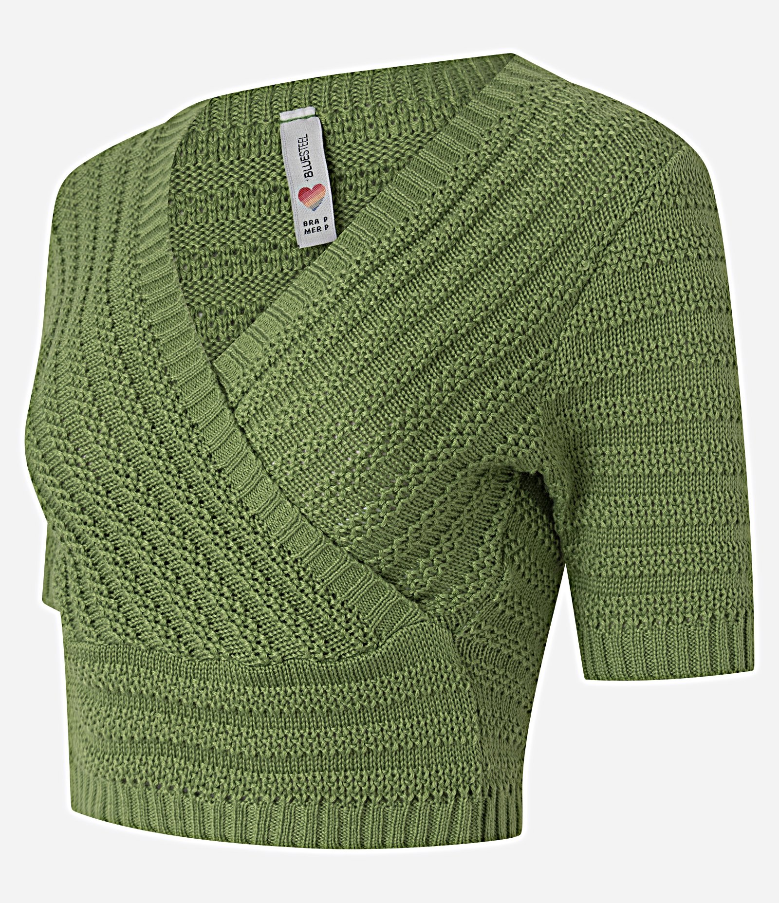 Blusa Cropped em Tricô com Decote Transpassado Verde 2