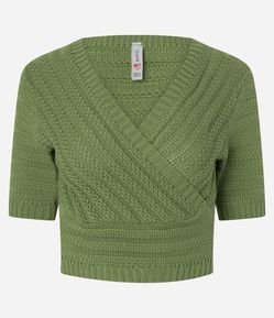 Blusa Cropped em Tricô com Decote Transpassado