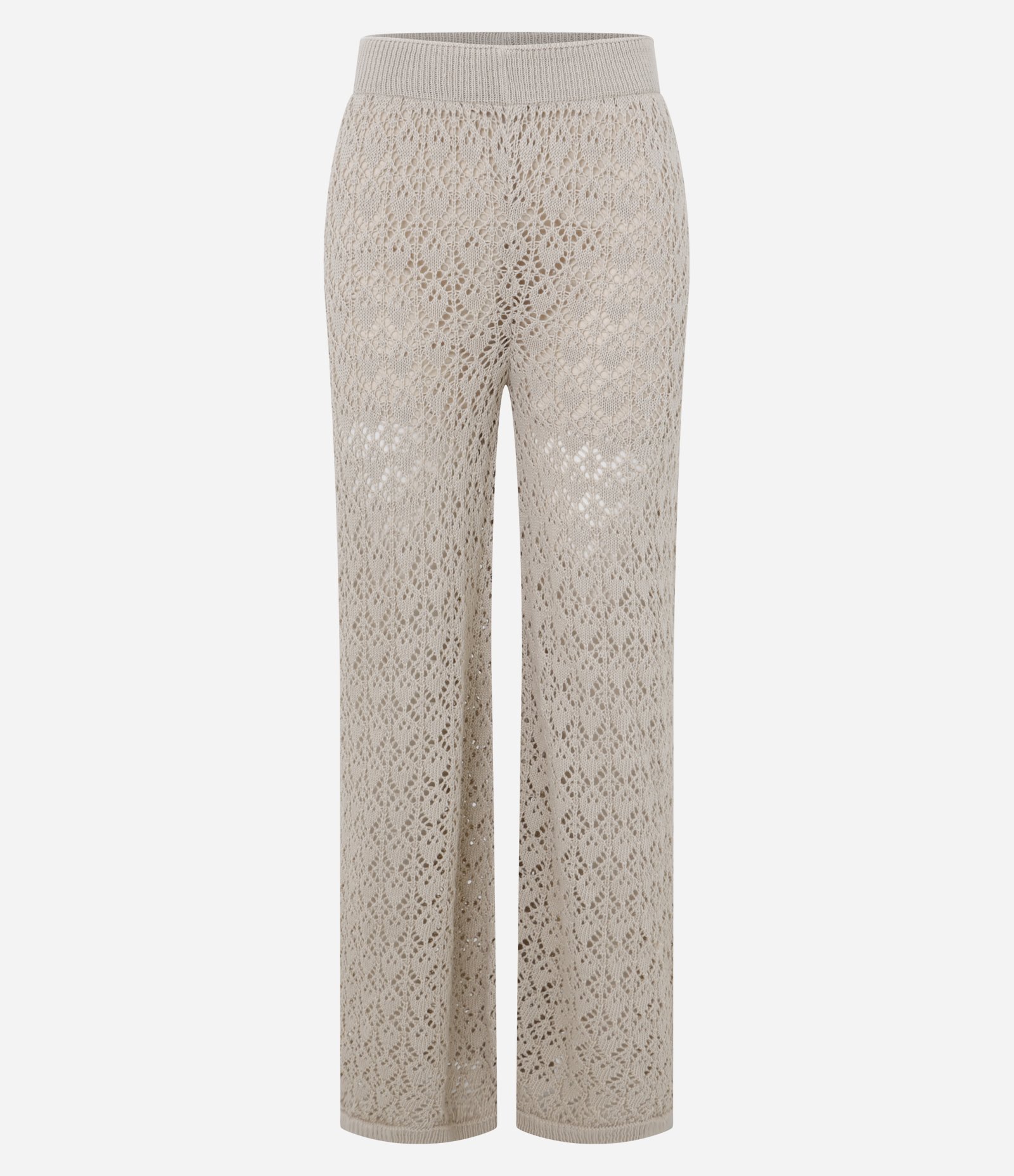 Calça Pantalona em Tricô com Ponto Trabalhado Bege 1