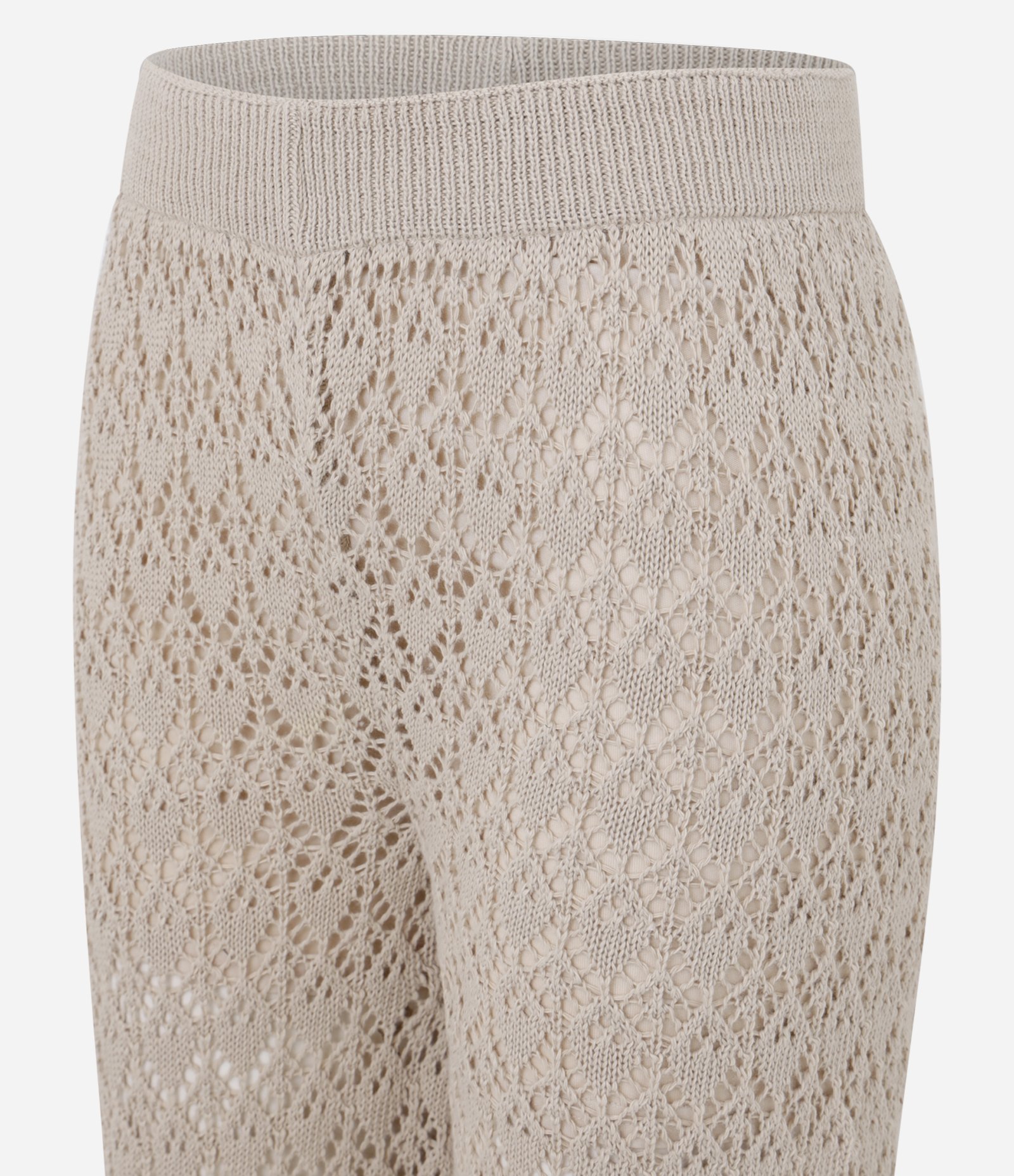 Calça Pantalona em Tricô com Ponto Trabalhado Bege 2