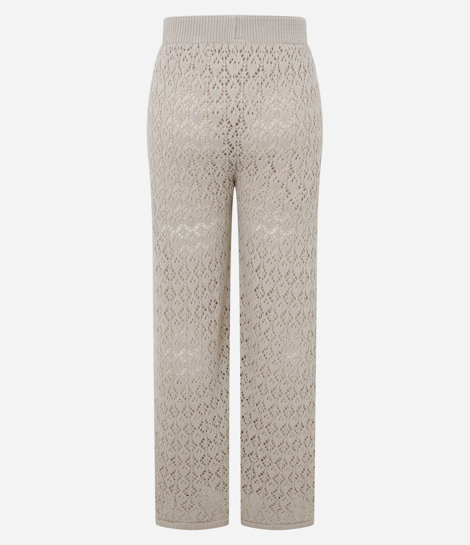 Calça Pantalona em Tricô com Ponto Trabalhado Bege 3