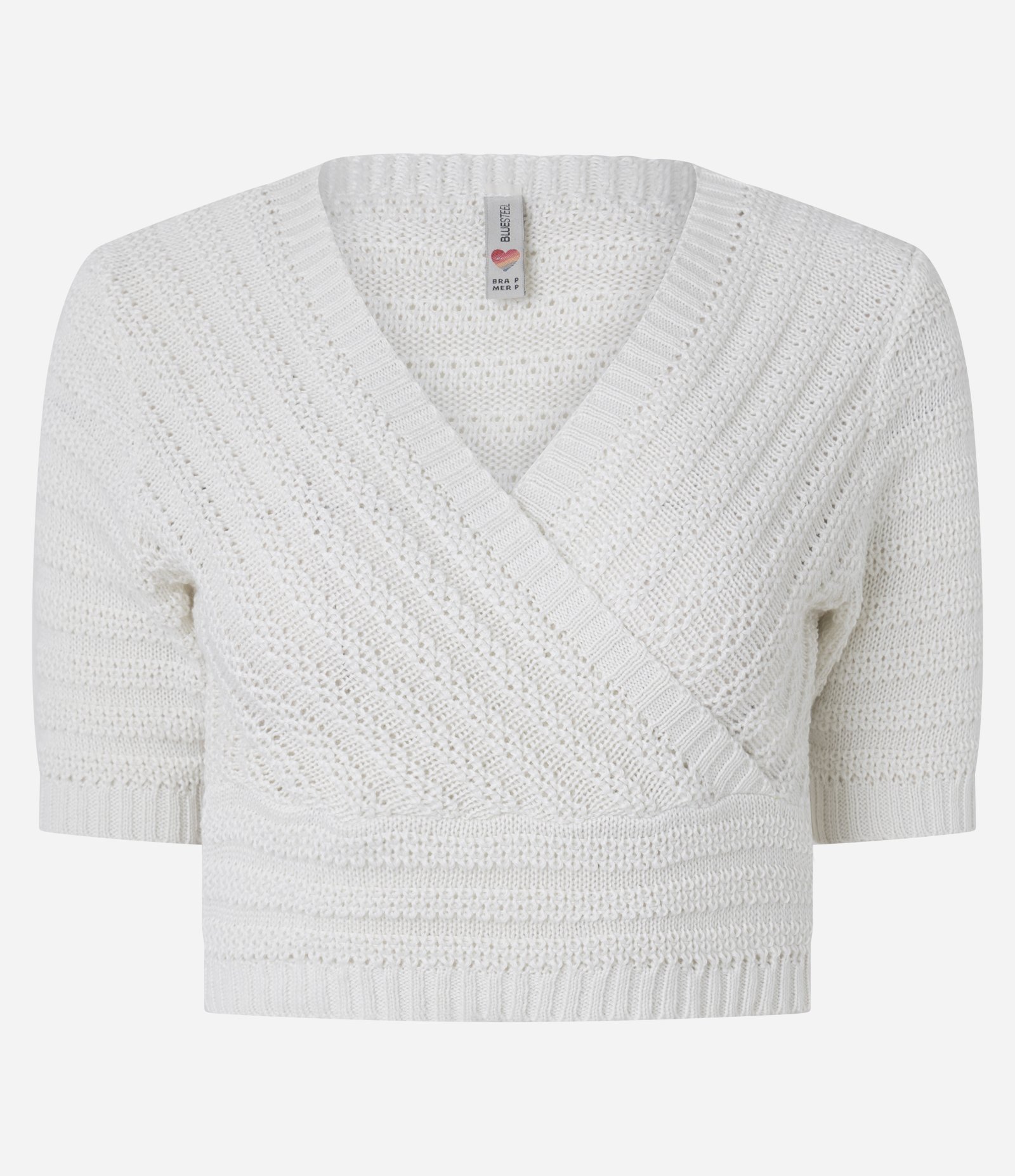 Blusa Cropped em Tricô com Decote Transpassado Branco 1