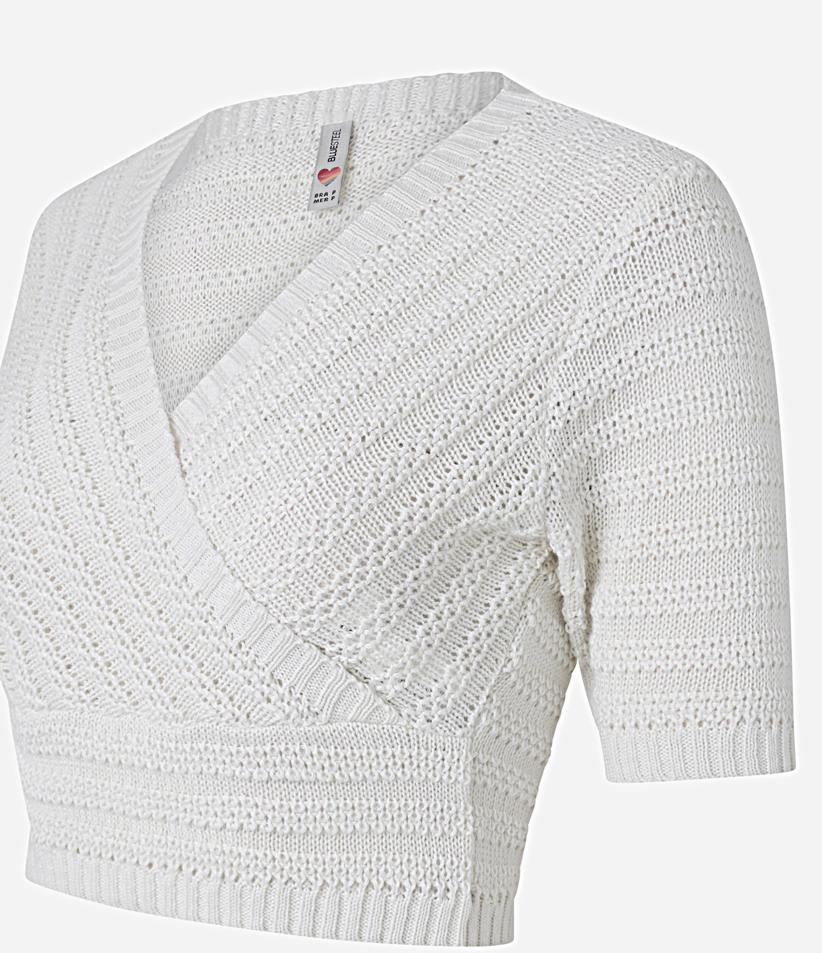 Blusa Cropped em Tricô com Decote Transpassado Branco 2