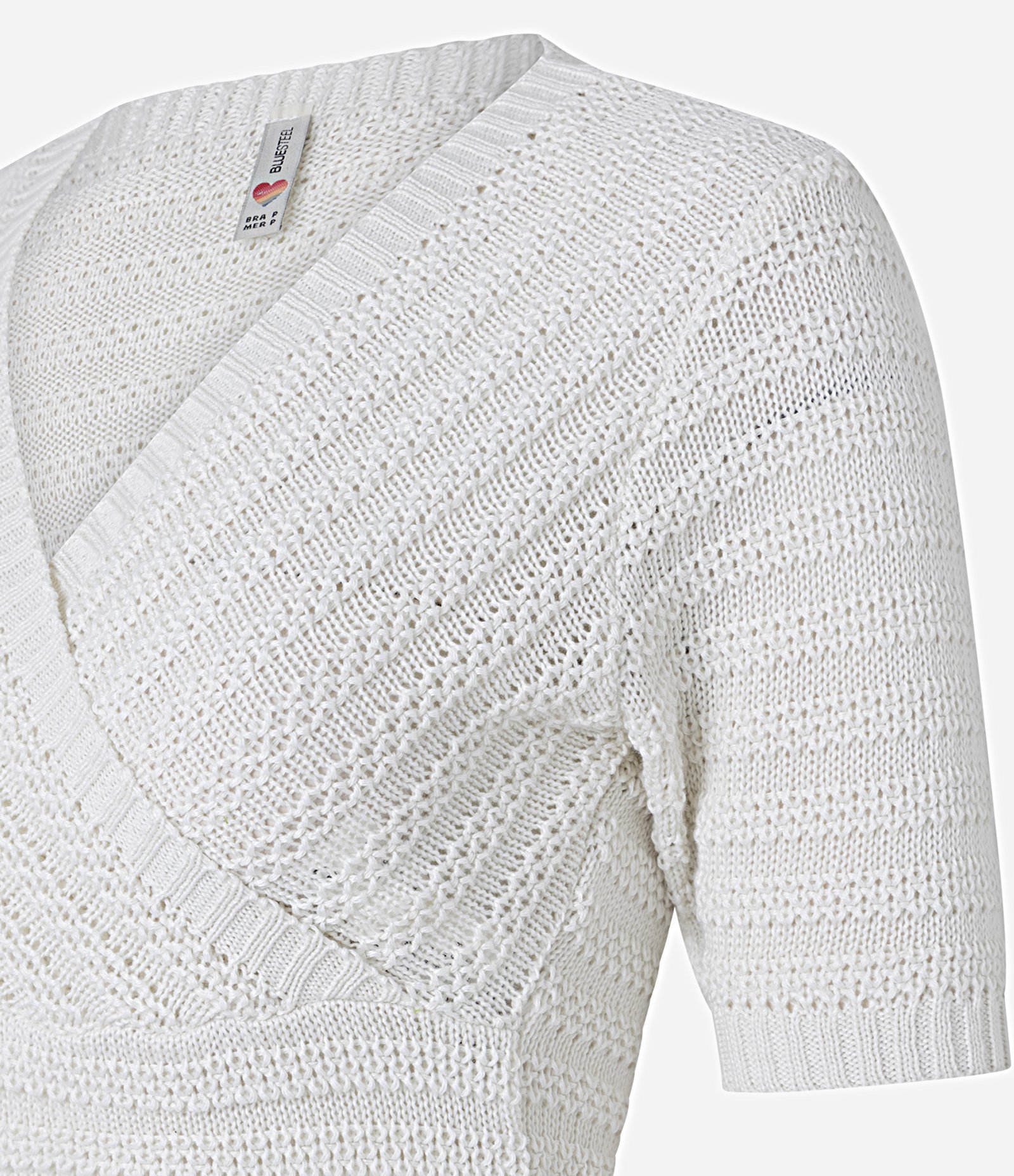 Blusa Cropped em Tricô com Decote Transpassado Branco 3