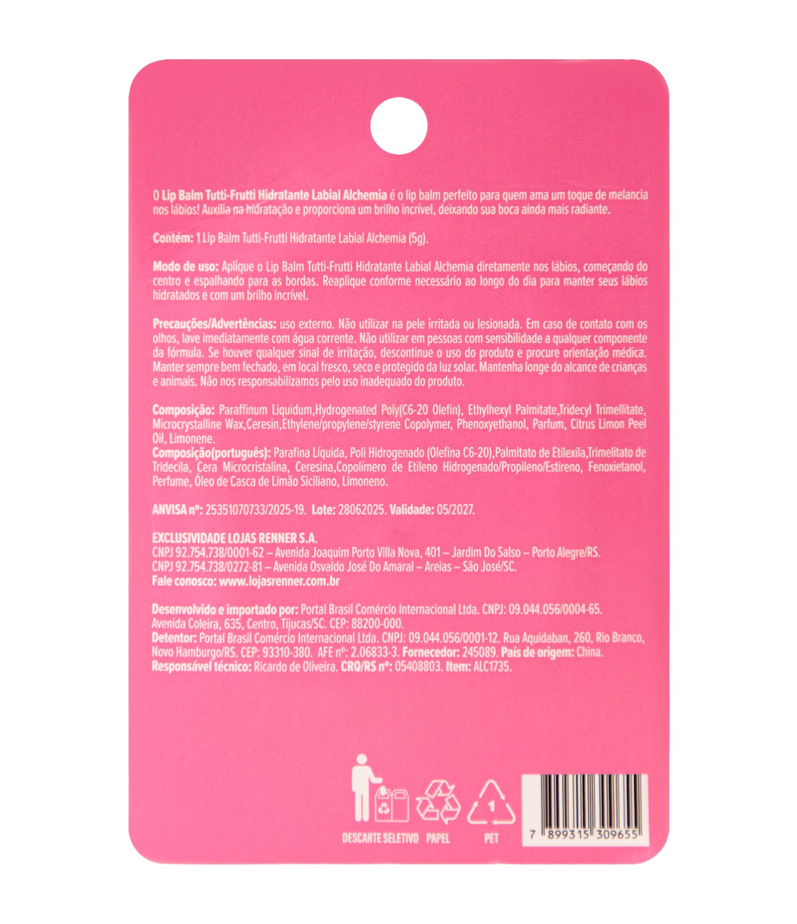 Lip Balm Self Love Club Tutti Frutti Alchemia Transparente 3