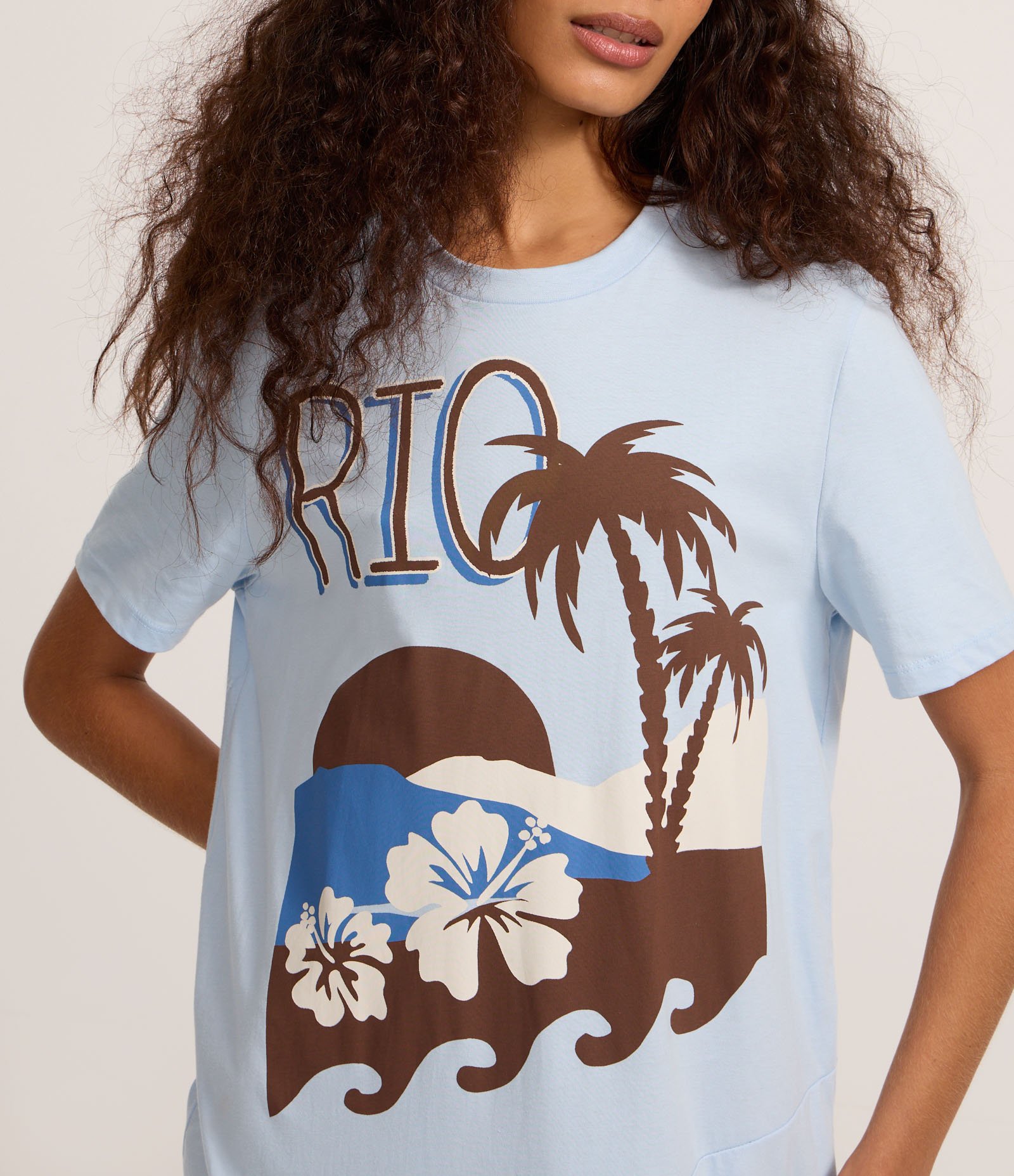 Vestido T-Shirt Midi em Algodão com Estampa Praia Azul 3