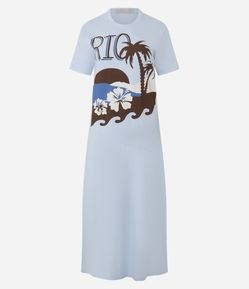 Vestido T-Shirt Midi em Algodão com Estampa Praia