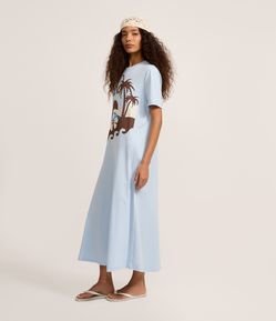 Vestido T-Shirt Midi em Algodão com Estampa Praia