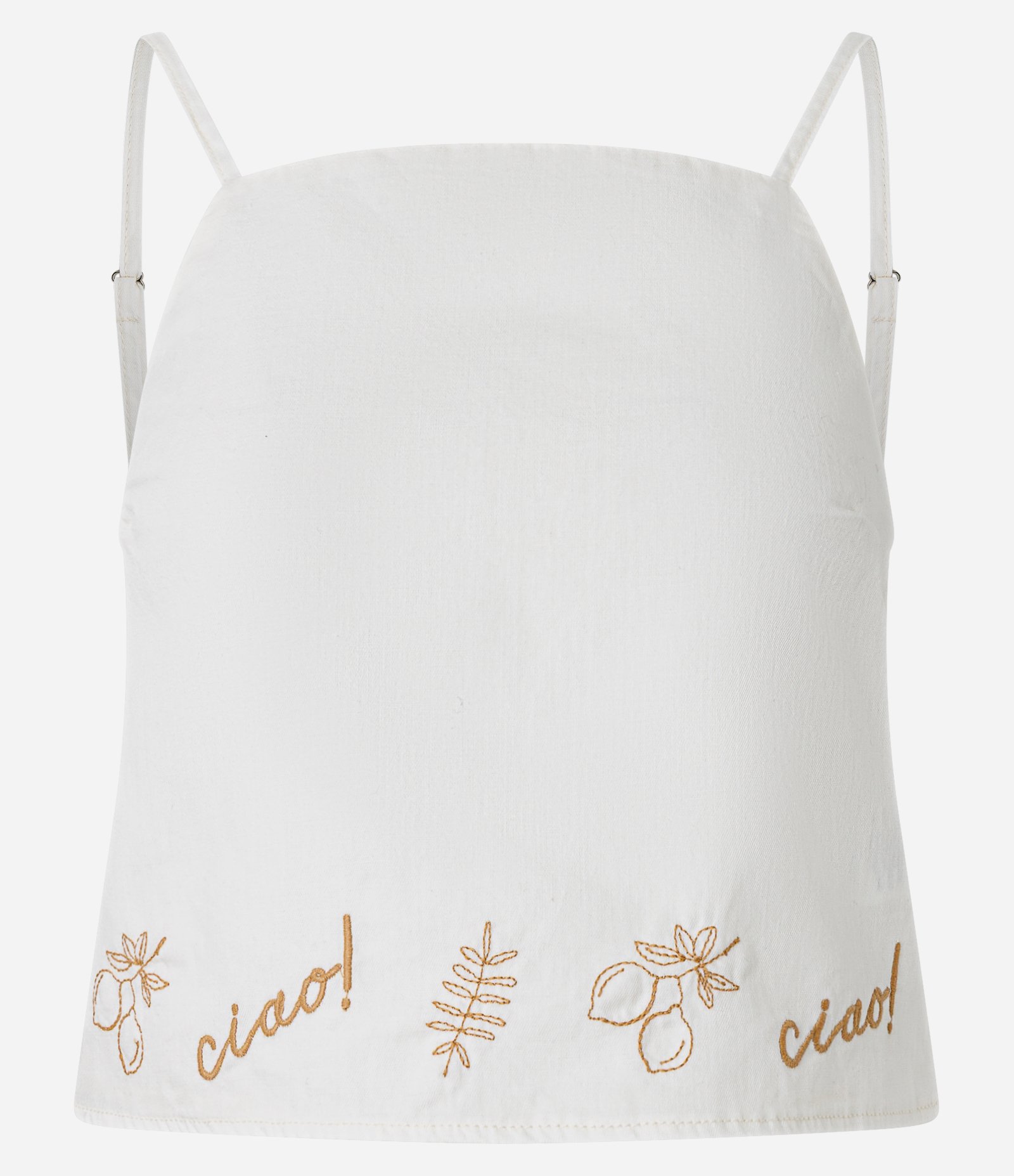 Blusa em Sarja com Bordados na Barra e Alças Finas Off White 5