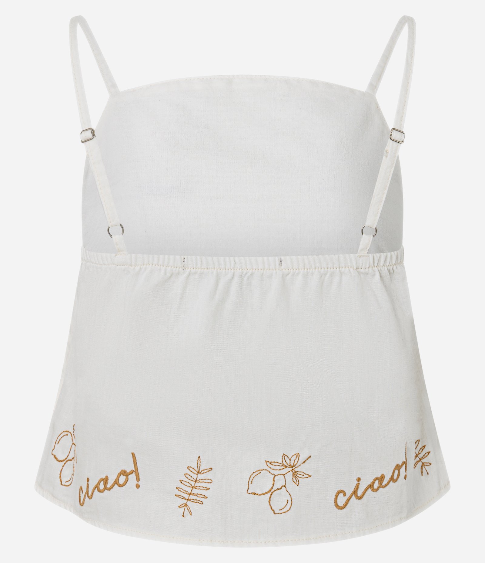 Blusa em Sarja com Bordados na Barra e Alças Finas Off White 7