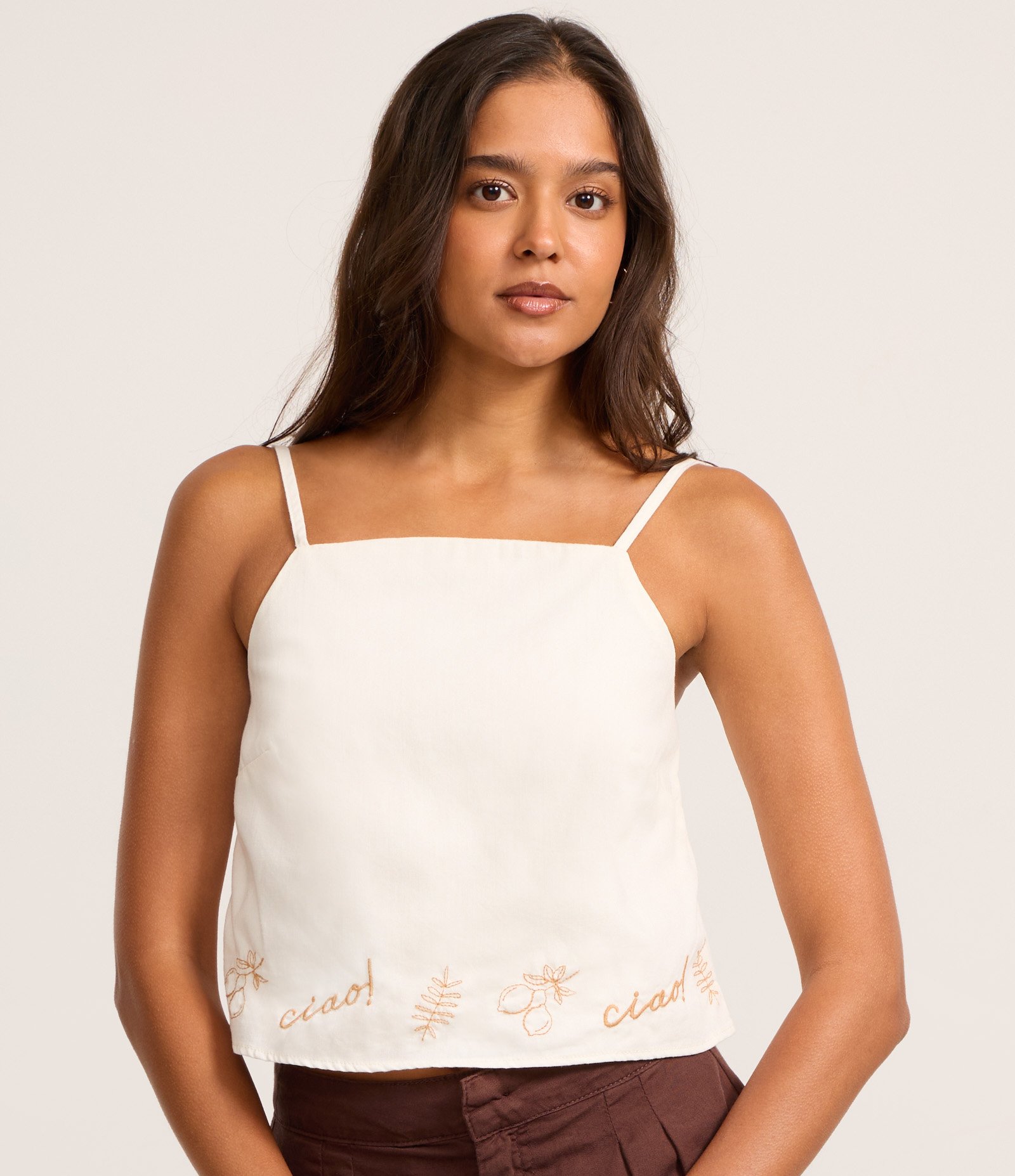 Blusa em Sarja com Bordados na Barra e Alças Finas Off White 3