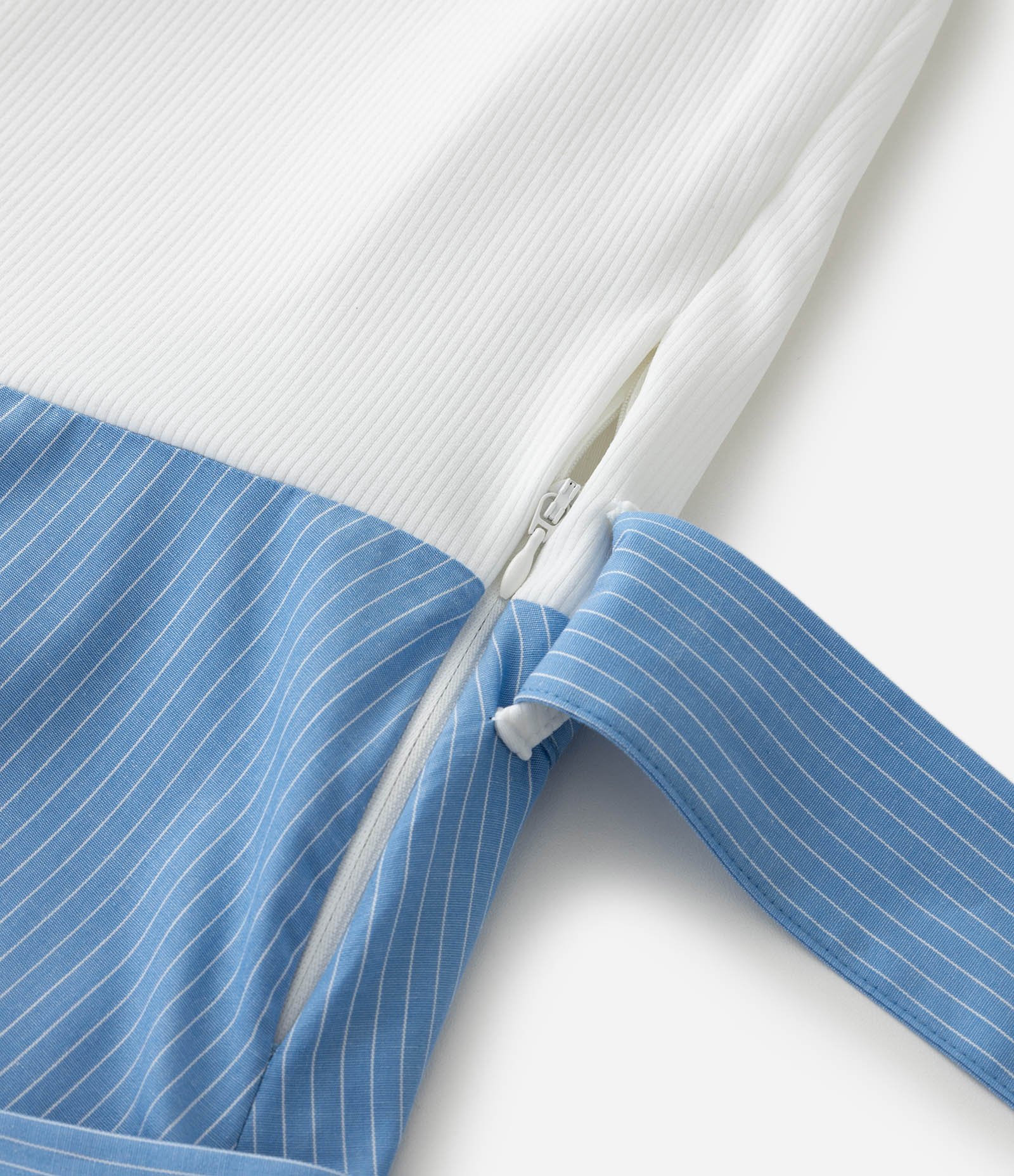 Vestido Midi em Algodão com Saia Listrada Curve & Plus Size Azul / Branco 4