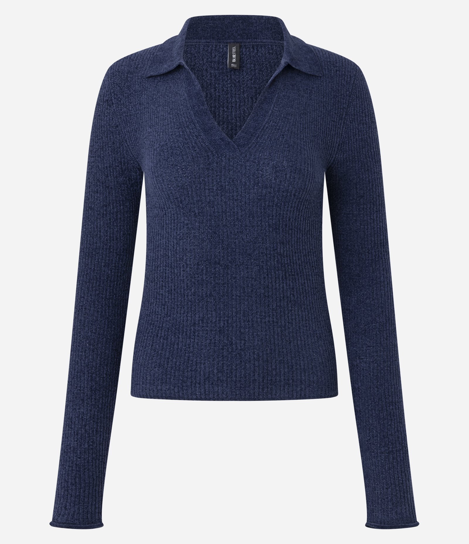 Blusa Manga Longa em Tricô com Gola Polo Ajustada Azul 1