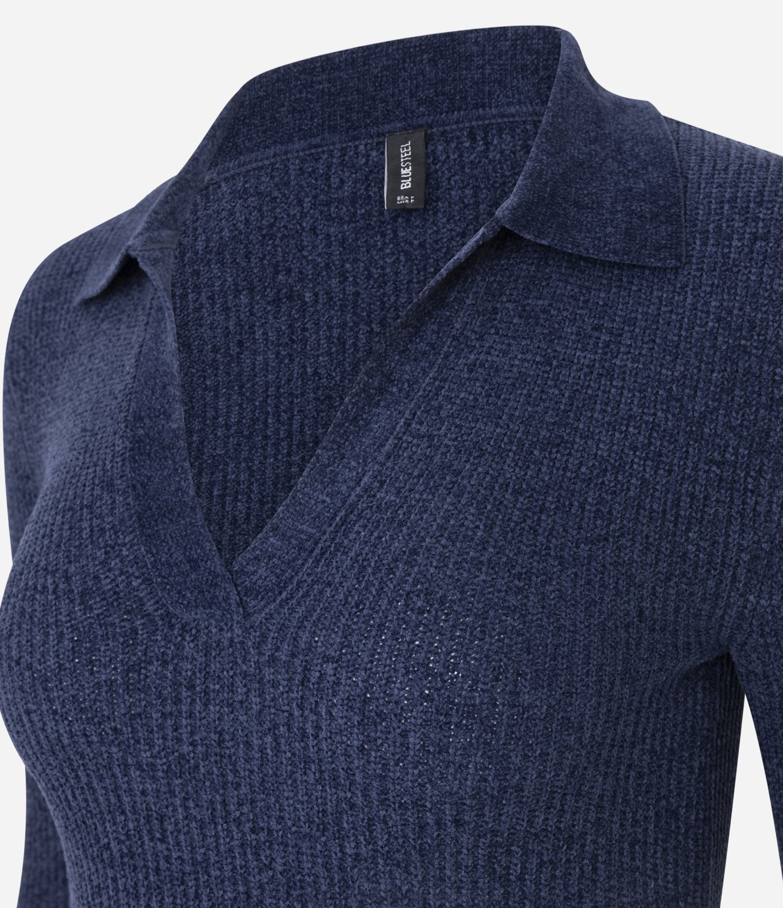 Blusa Manga Longa em Tricô com Gola Polo Ajustada Azul 2