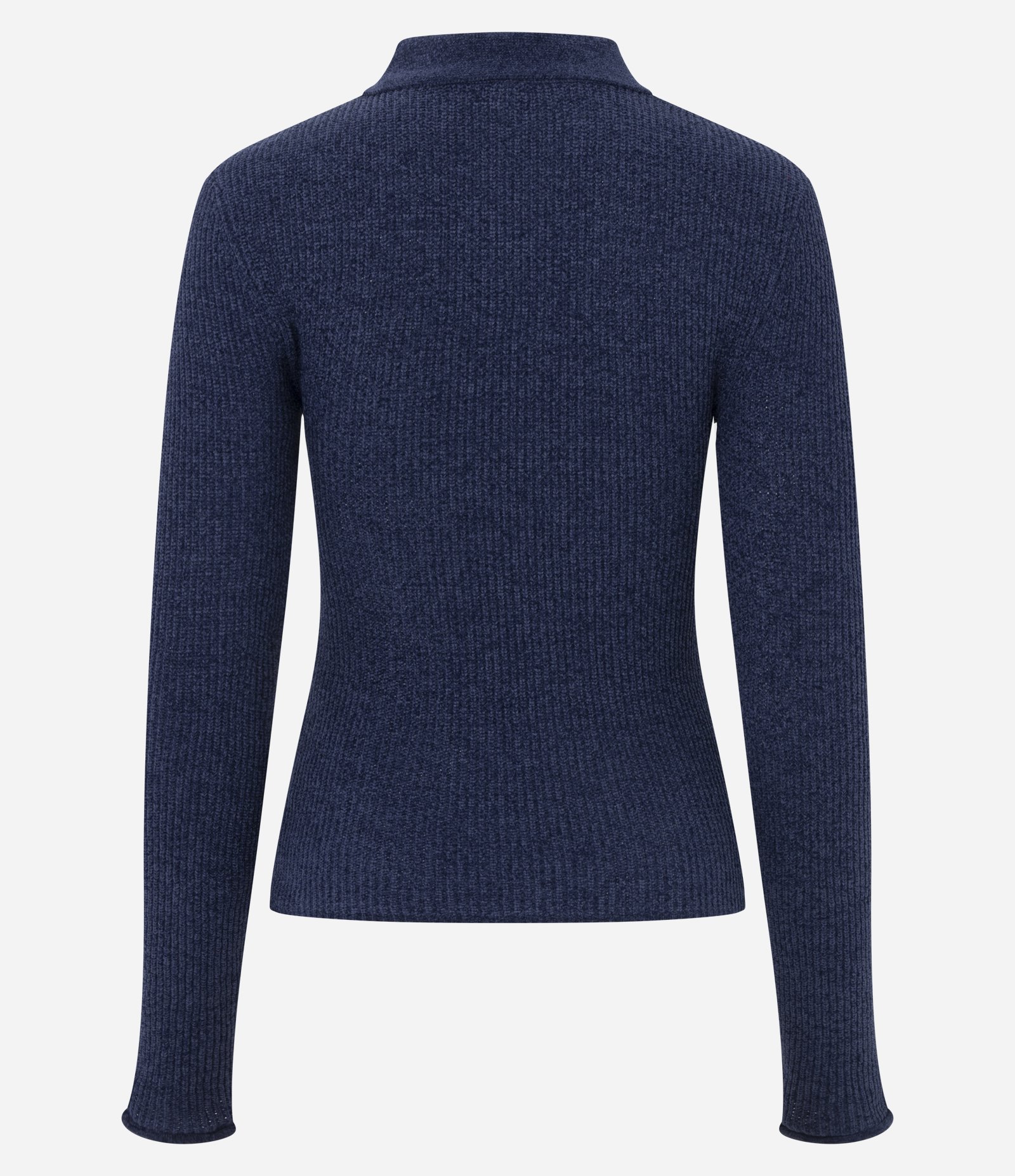 Blusa Manga Longa em Tricô com Gola Polo Ajustada Azul 3