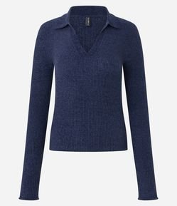 Blusa Manga Longa em Tricô com Gola Polo Ajustada