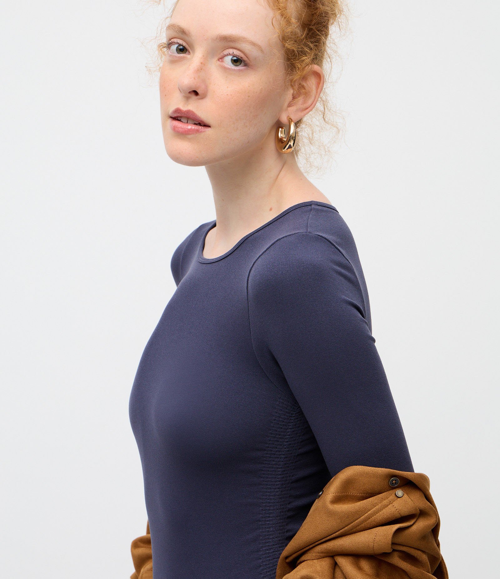 Body Sem Costura em Poliamida com Manga Longa Azul 3