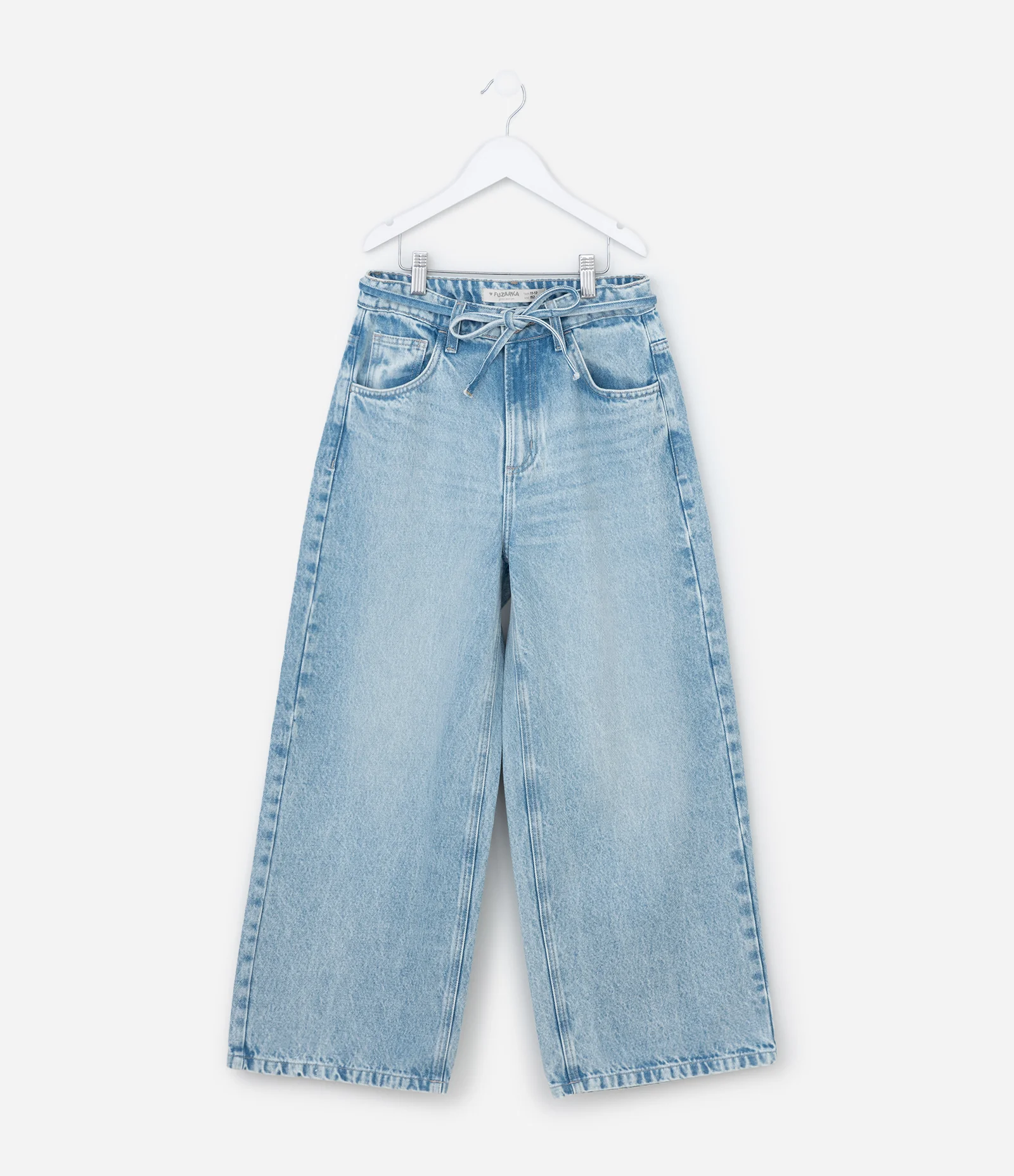 Calça Baggy Jeans Infantil com Cinto - Tam 7 A 14 Anos Azul Médio 1
