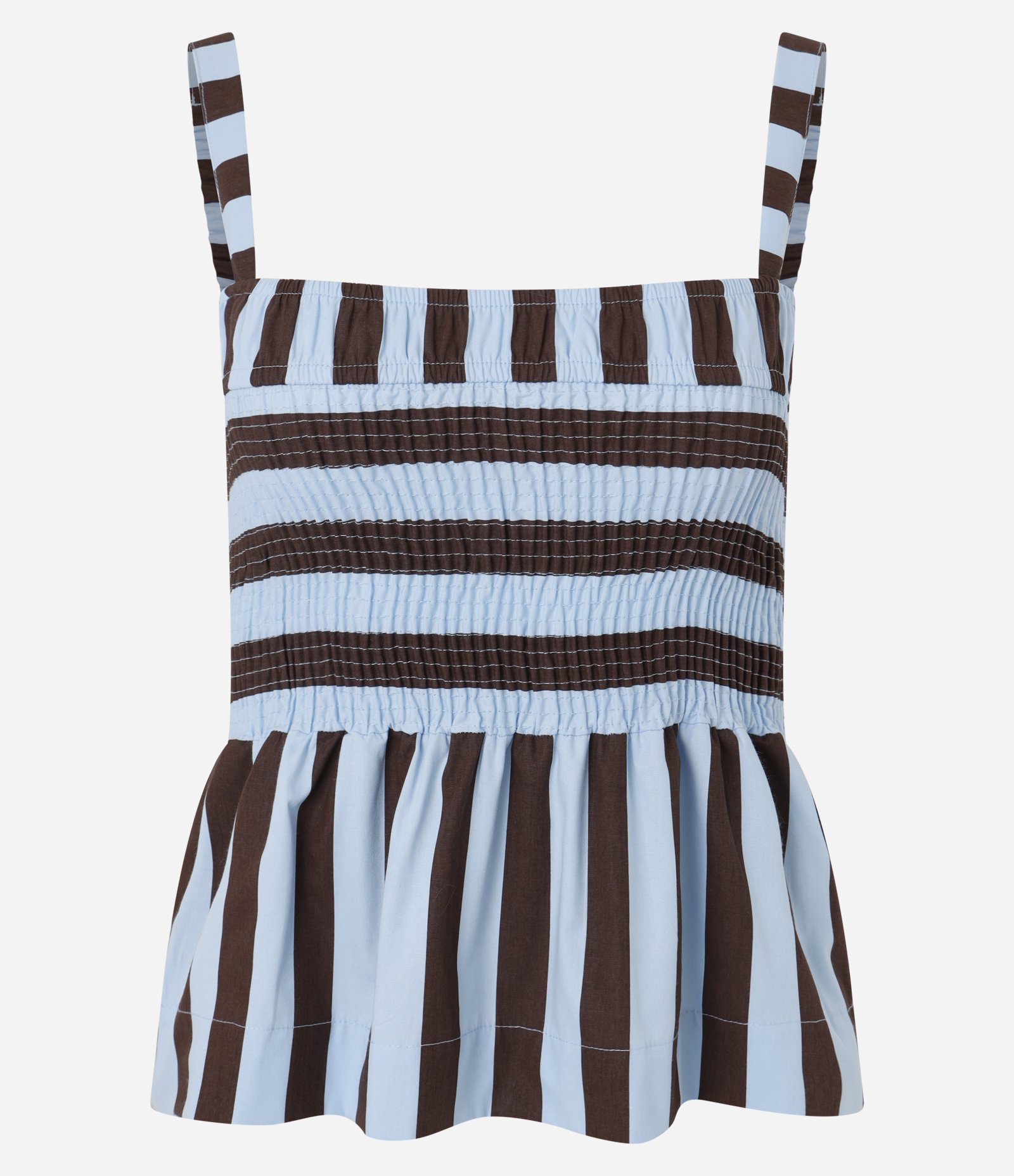 Blusa em Tricoline com Alça Larga e Listras Azul/Marrom 5