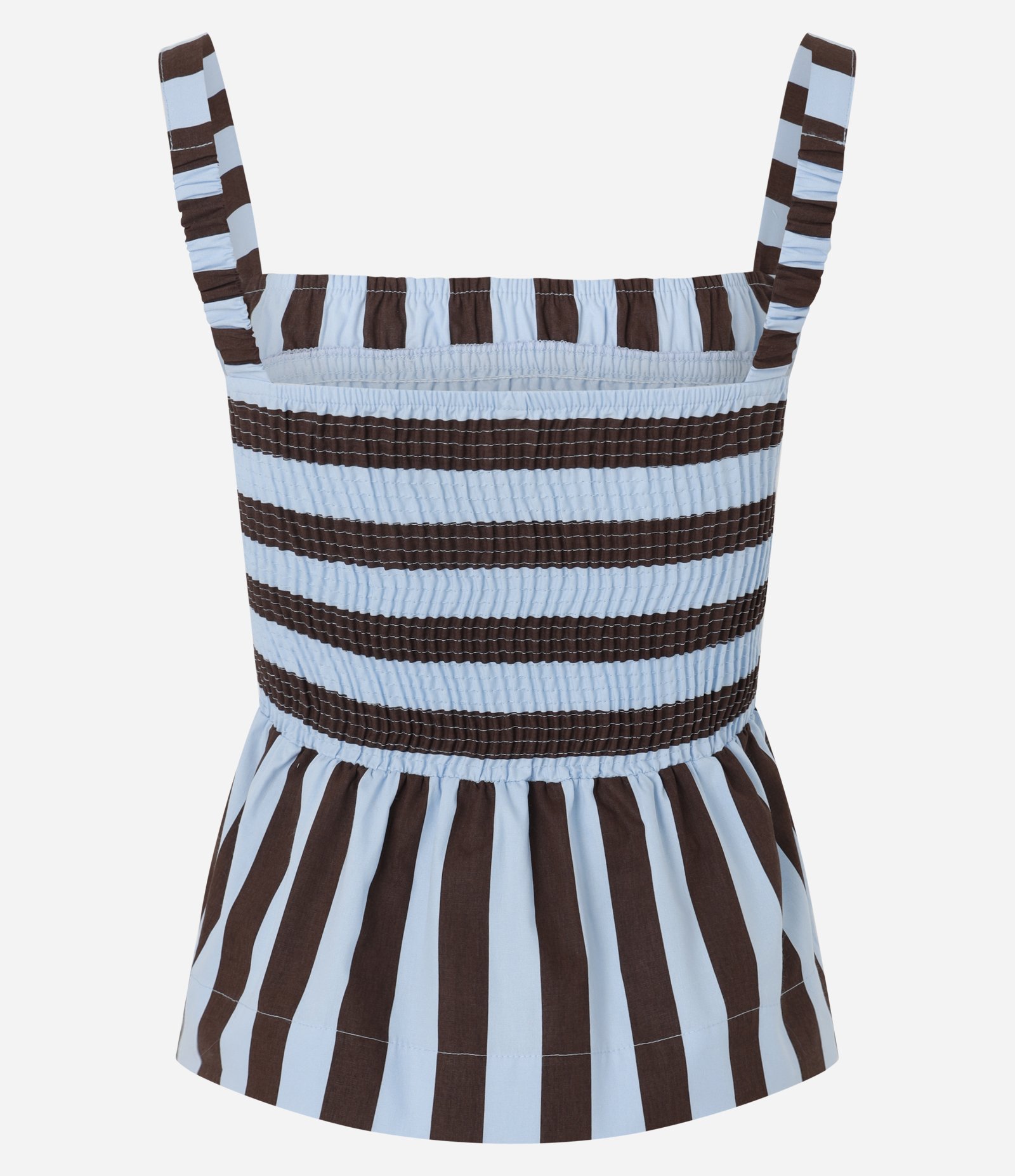 Blusa em Tricoline com Alça Larga e Listras Azul/Marrom 6