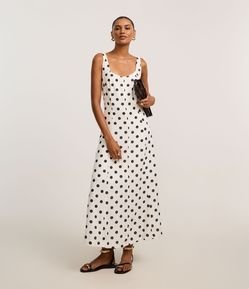 Vestido Evasê Midi em Viscolinho com Estampa Poá