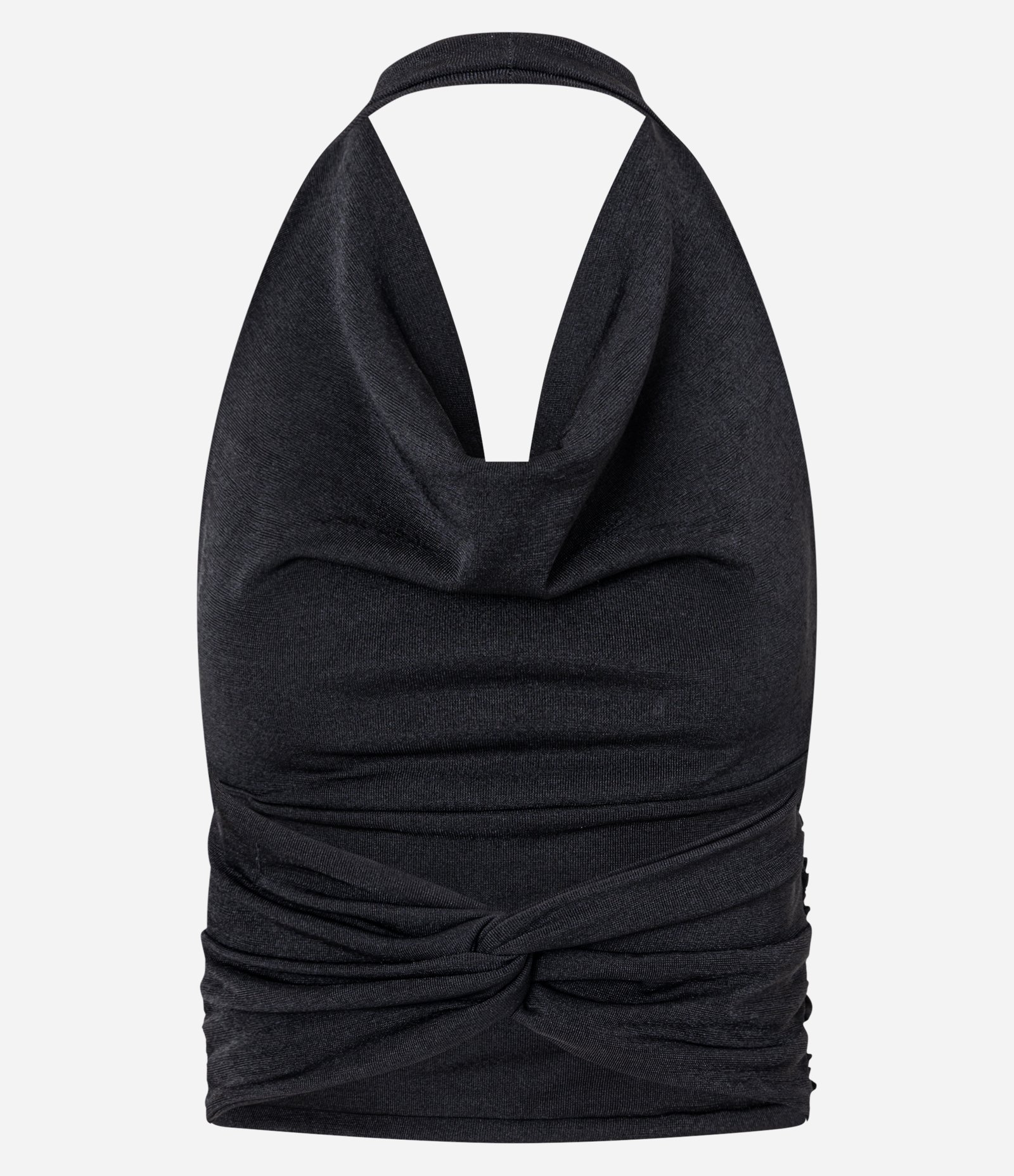 Blusa Frente Única Franzida em Ribana com Detalhe Torcido nas Costas Preto 7