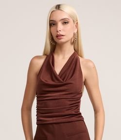 Blusa Frente Única Franzida em Ribana com Detalhe Torcido nas Costas