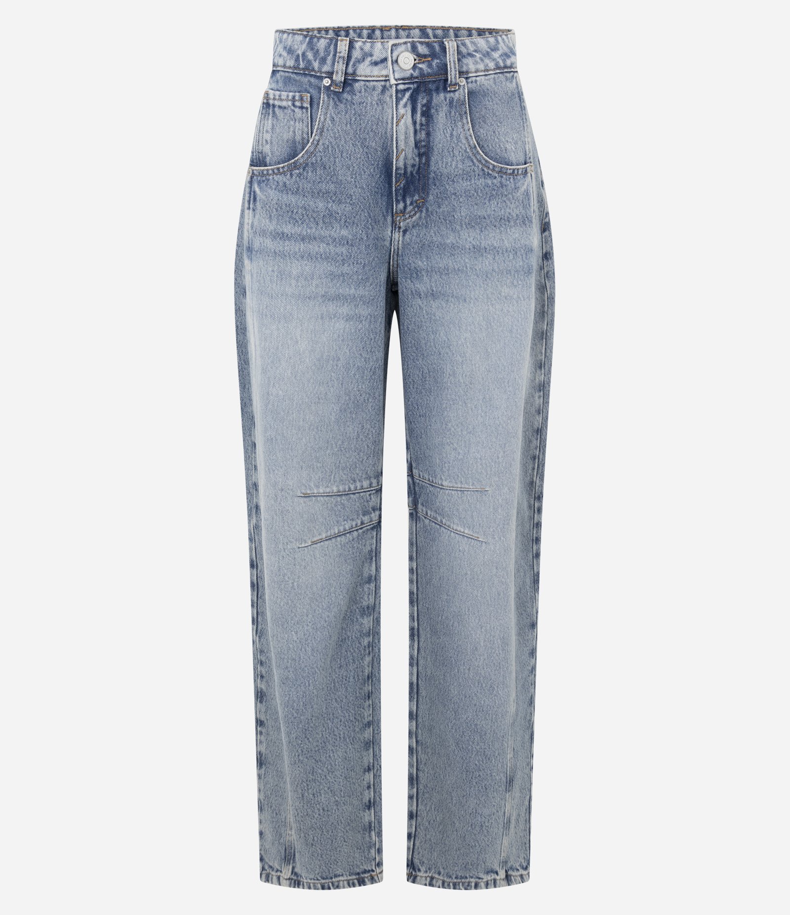 Calça Baggy em Jeans com Recortes e Pences Azul Claro 1