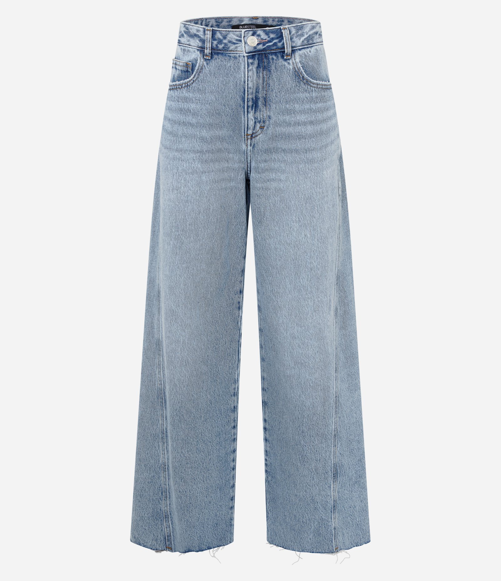 Calça Wide em Jeans com Lateral Deslocada Azul Médio 1