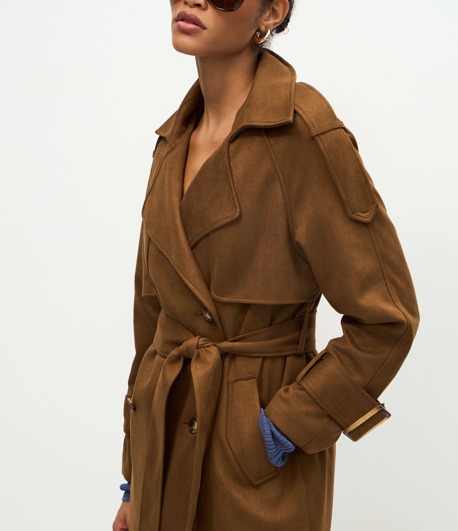 Trench Coat Alongado em Suede com Cinto Marrom Claro 5