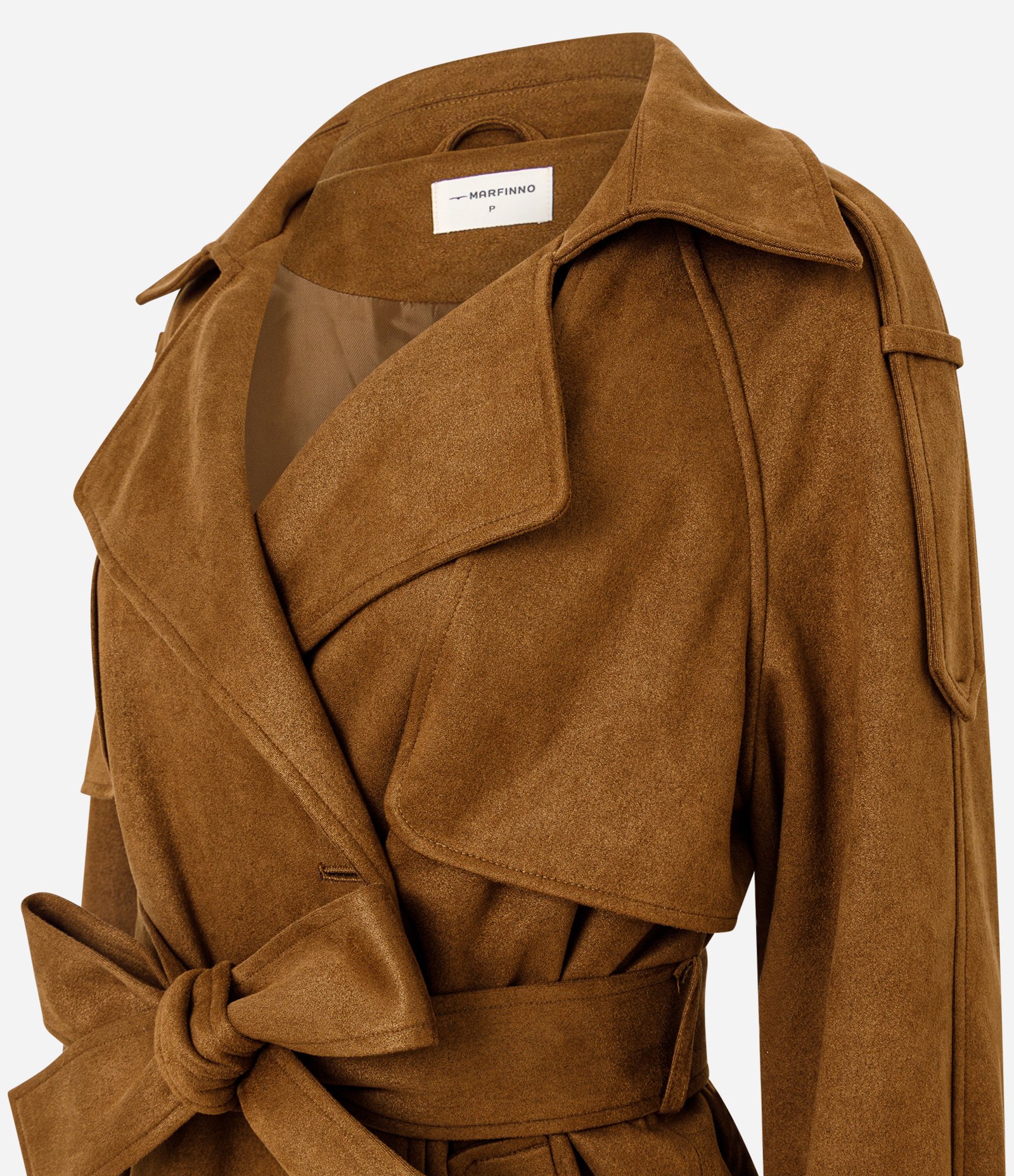 Trench Coat Alongado em Suede com Cinto Marrom Claro 8