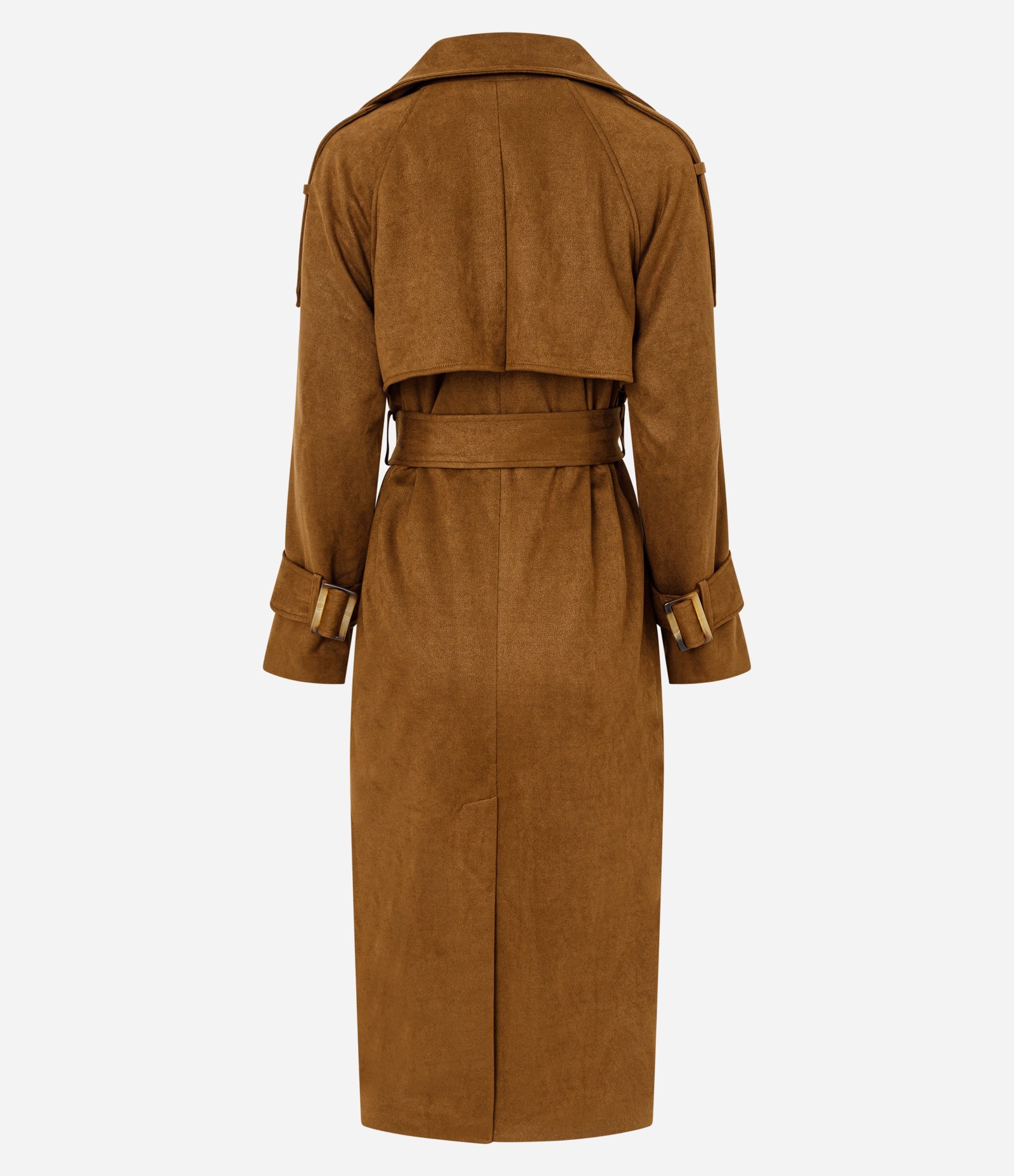 Trench Coat Alongado em Suede com Cinto Marrom Claro 9