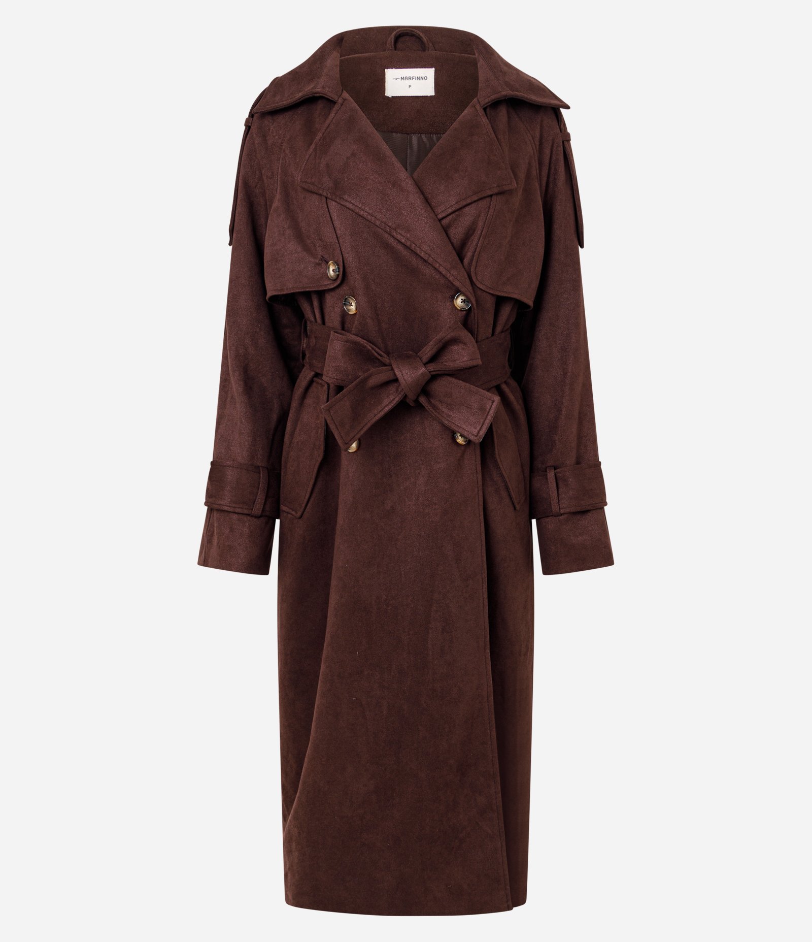 Trench Coat Alongado em Suede com Cinto Marrom Escuro 8