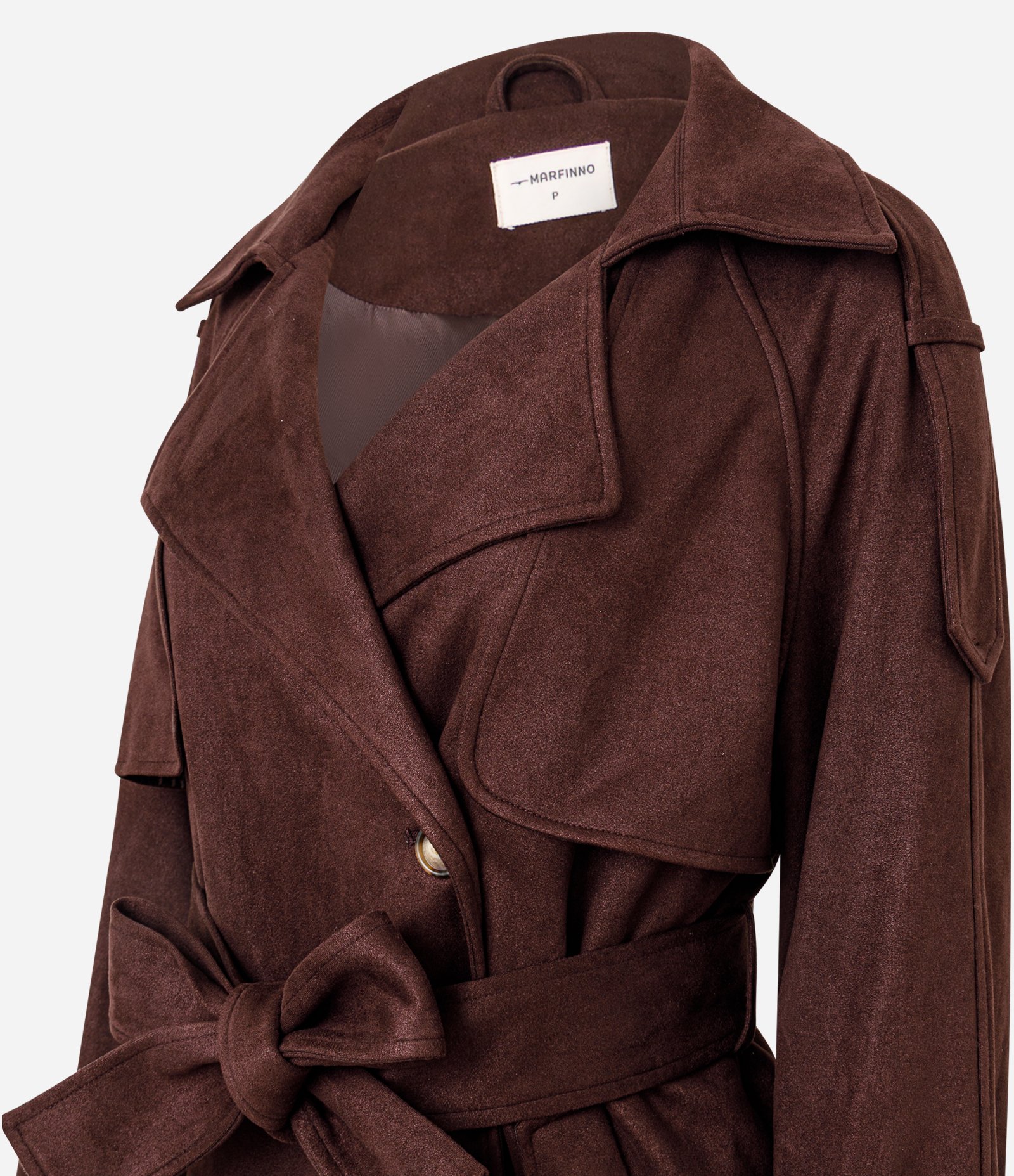 Trench Coat Alongado em Suede com Cinto Marrom Escuro 9