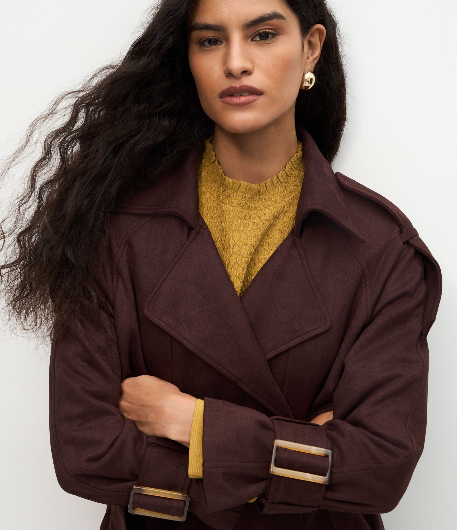 Trench Coat Alongado em Suede com Cinto Marrom Escuro 5