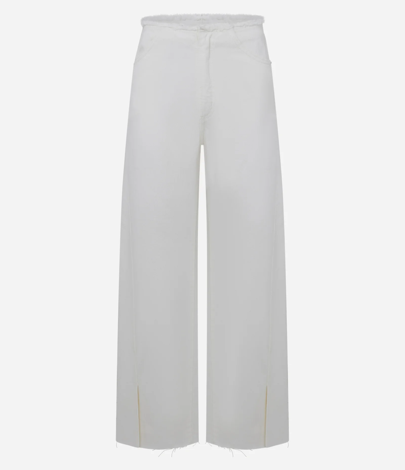 Calça Wide em Sarja com Cintura Baixa e Cós Desfiado Off White 5