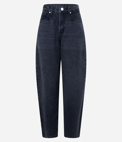 Calça Ballon Cintura Alta em Jeans com Bolsos